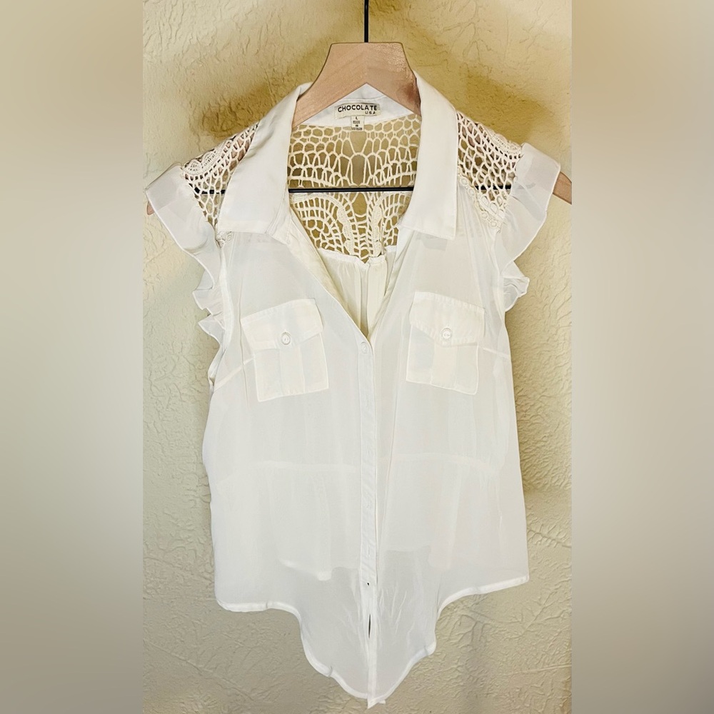 Ivory Crochet Accent Blouse